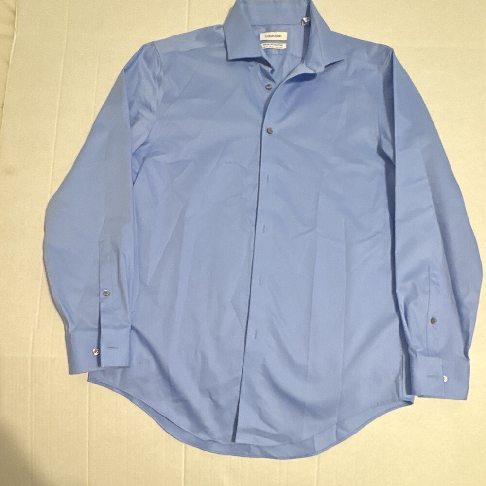 Calvin Klein Infinite Wrinkle Free Slim Fit Stretch Blue Dress Shirt 15.5 32/33